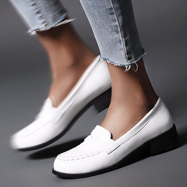 Calcanhar Bloco Feminino De Salto Redondo Slip-on Casual Fino