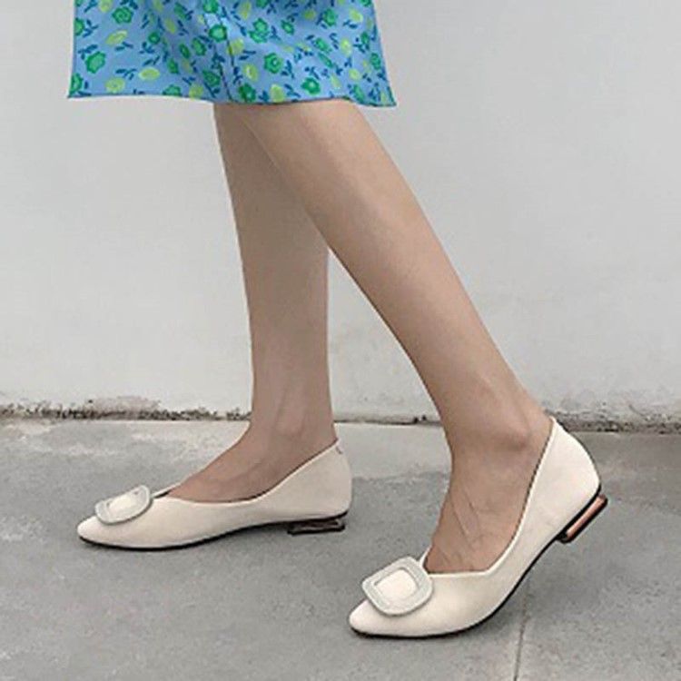 Pu Block Heel Slip-on Square Toe Sapatilhas Femininas