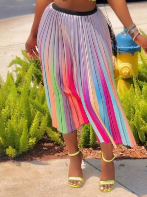 Mulher Saia Maxi Plissada Color Block