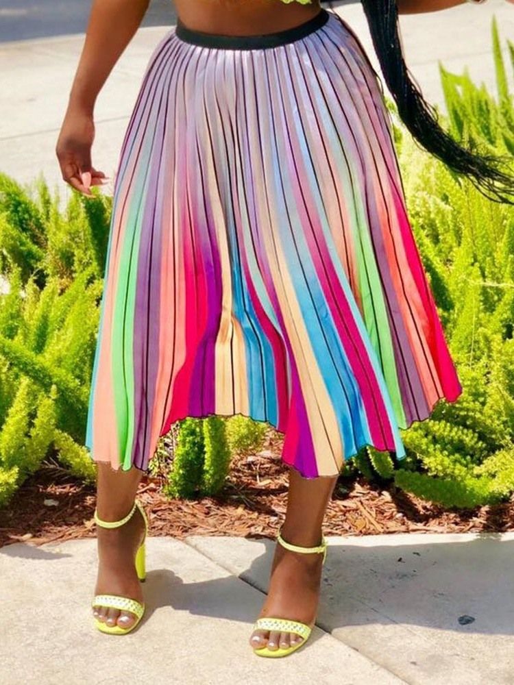 Mulher Saia Maxi Plissada Color Block