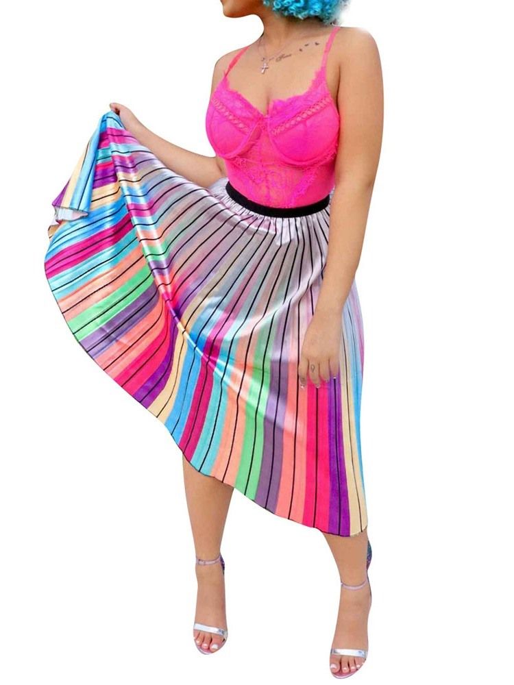 Mulher Saia Maxi Plissada Color Block