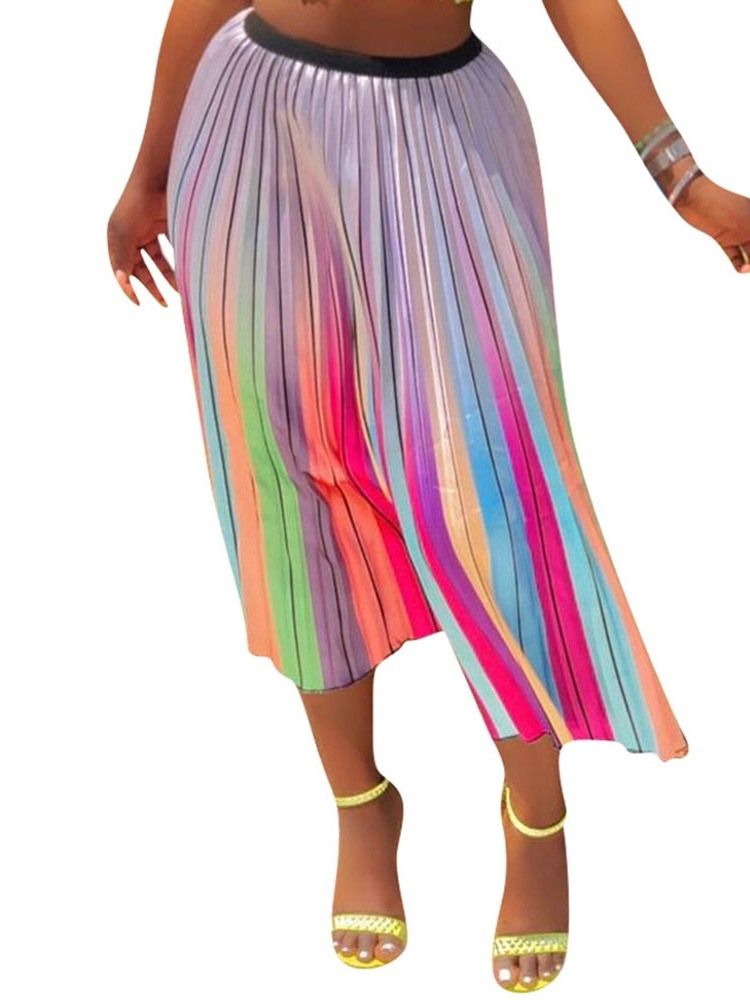 Mulher Saia Maxi Plissada Color Block