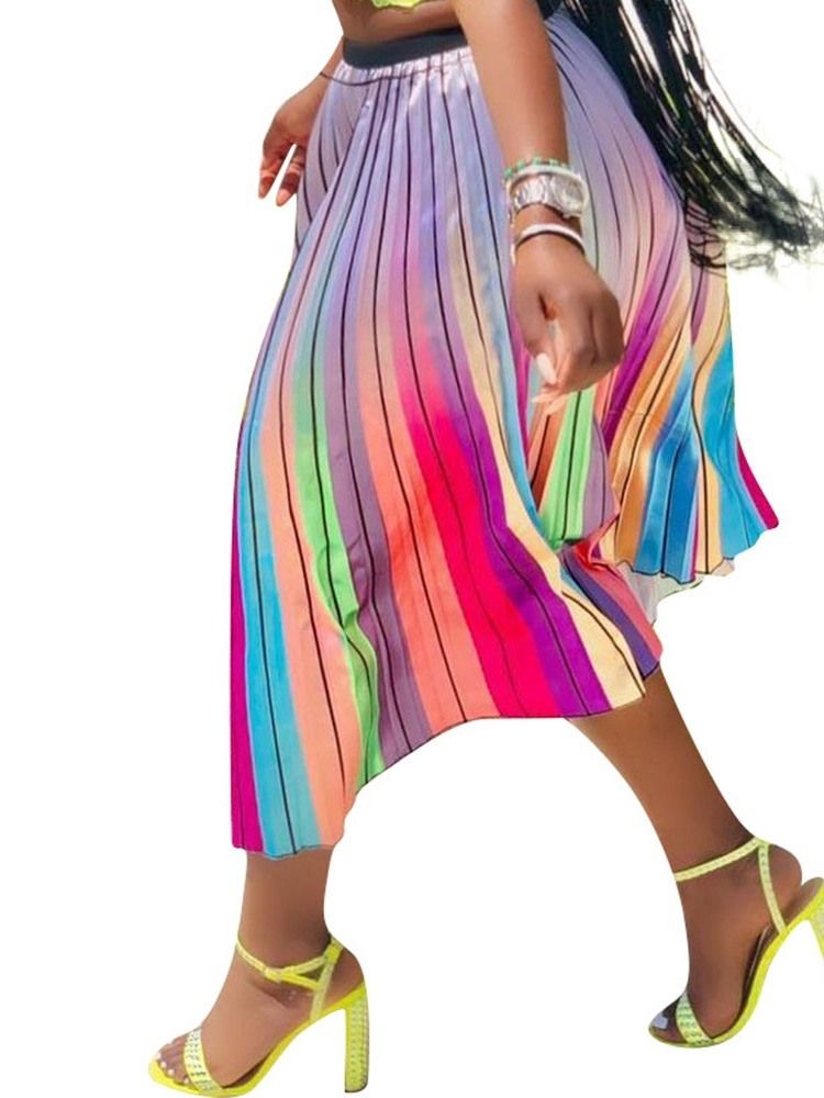 Mulher Saia Maxi Plissada Color Block