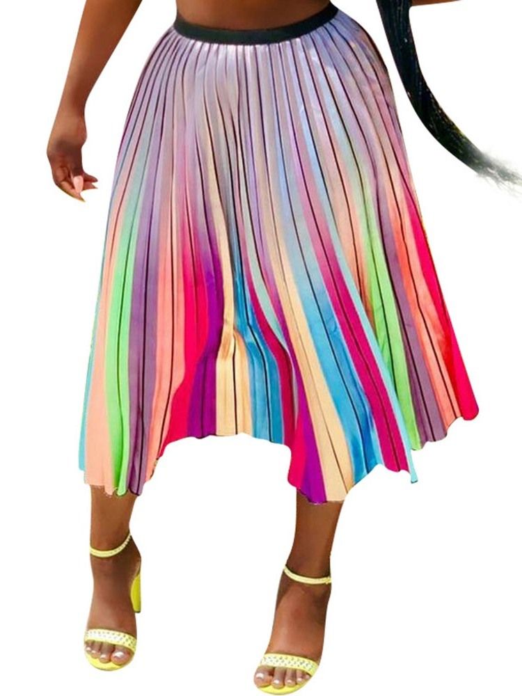 Mulher Saia Maxi Plissada Color Block