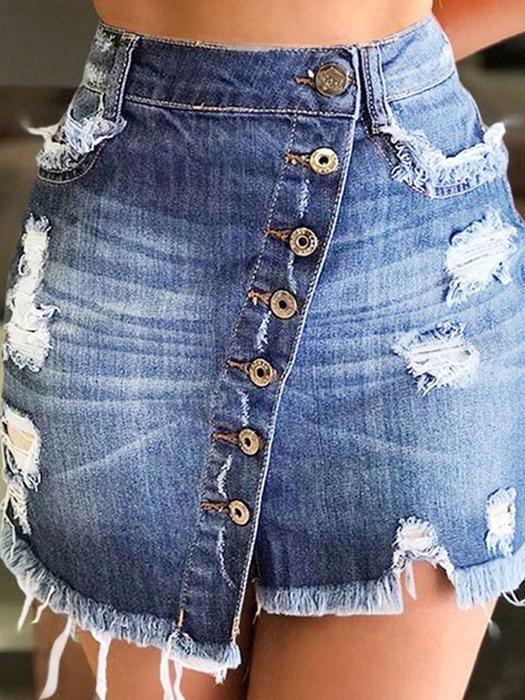 Saia Feminina Assimétrica Jeans Lisa De Cintura Alta