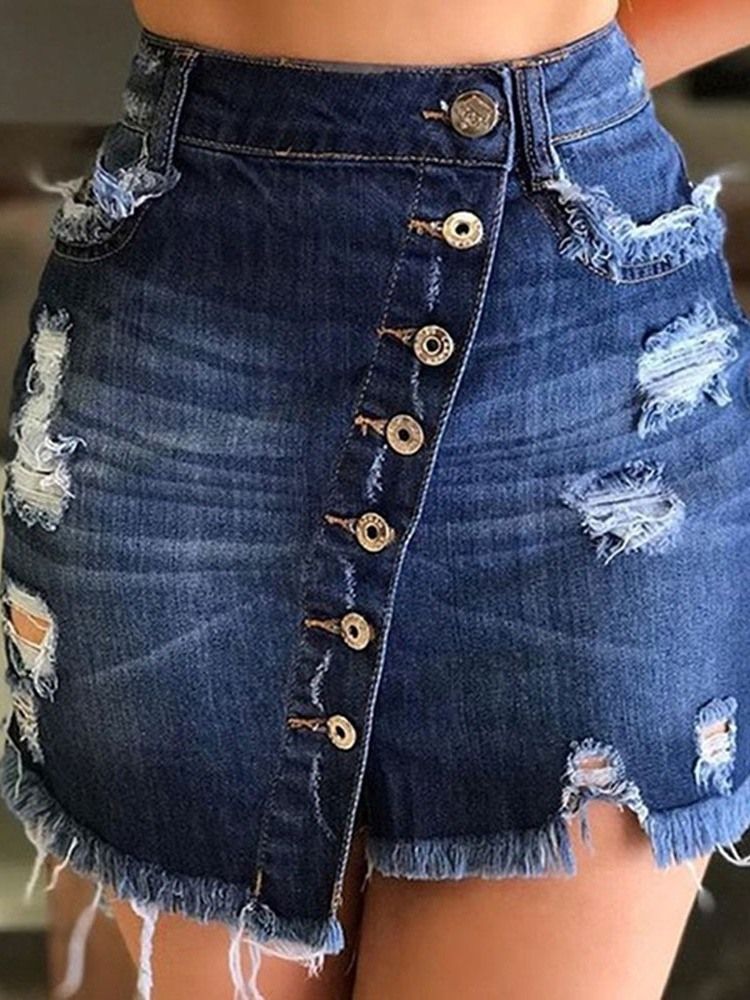 Saia Feminina Assimétrica Jeans Lisa De Cintura Alta