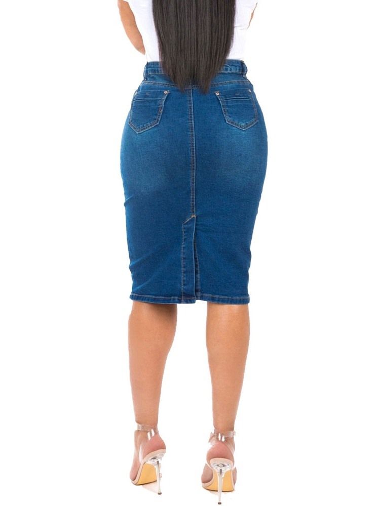 Saia Feminina Jeans Lisa Bodycon Na Altura Do Joelho