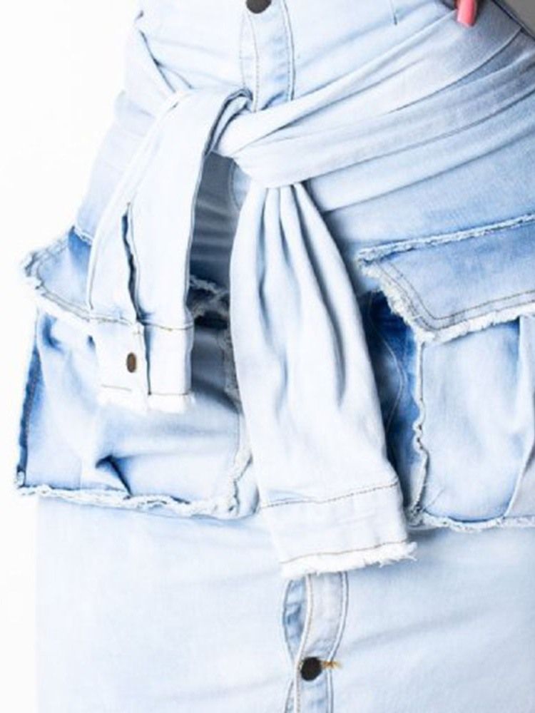 Saia Feminina Simples Botão Jeans Linha A