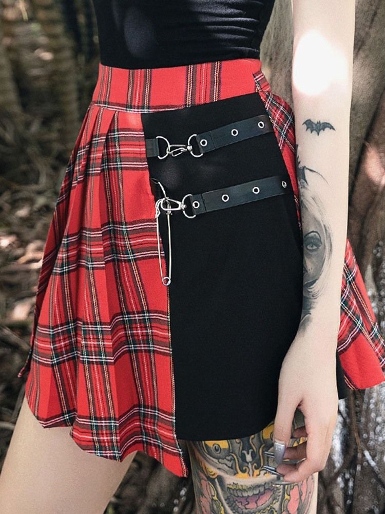 Traje Feminino De Halloween Em Linha A Minissaia Patchwork Estilo Gótico Saia De Cintura Média