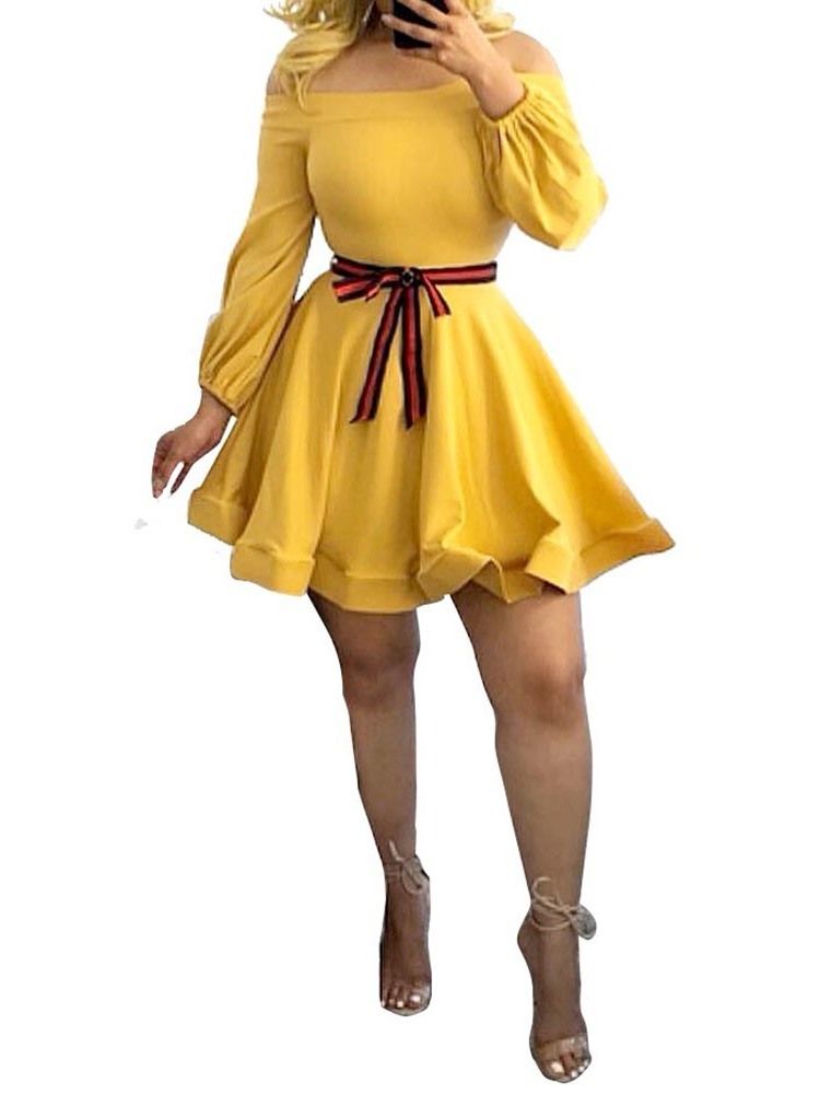 Feminino Nove Pontos Manga Fora Do Ombro Bowknot A-line Vestido De Noite Para Sair