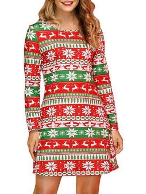 Feminino Vestido De Natal Acima Do Joelho Em Volta Do Pescoço Manga Comprida Cintura Média Vestido Cocktail Para Festa