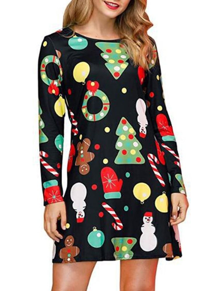 Feminino Vestido De Natal Acima Do Joelho Em Volta Do Pescoço Manga Comprida Cintura Média Vestido Cocktail Para Festa