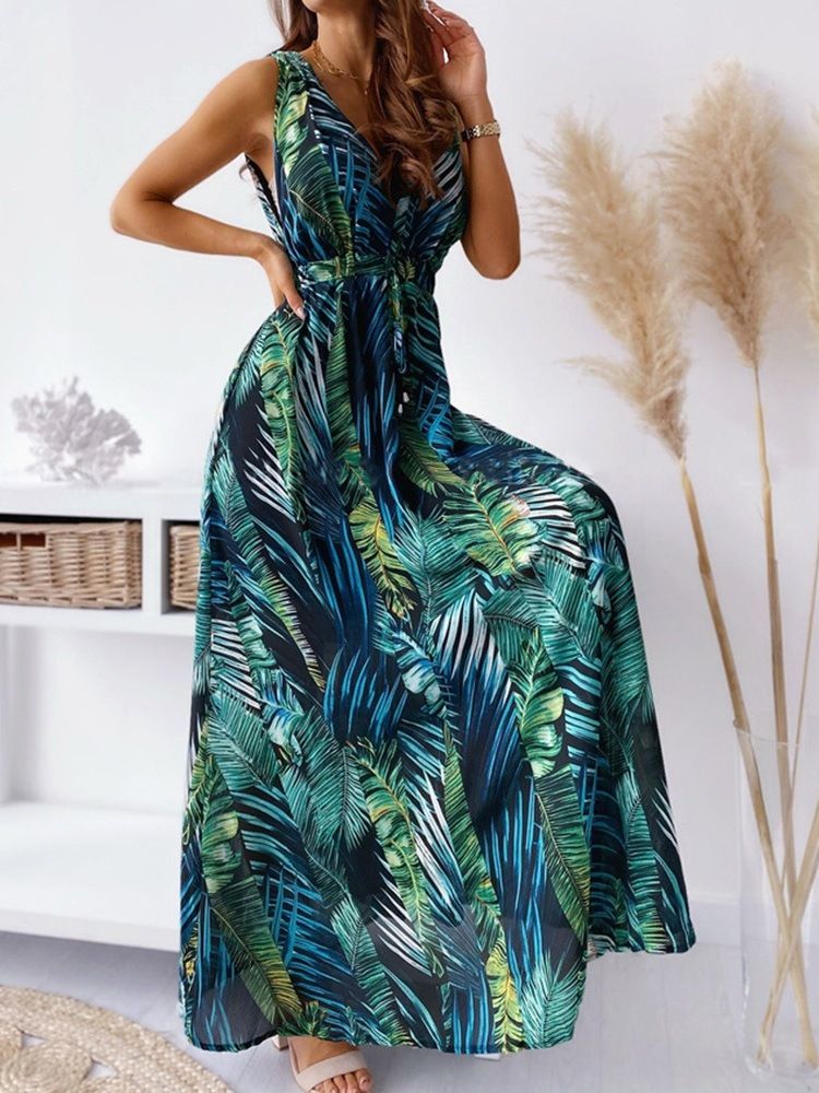 Imprimir Vestidos Longos De Praia Com Decote Em V Floral Vestido Longo Para Mulheres