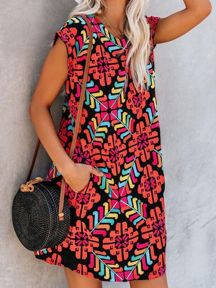 Moda Africana Feminina Vestido Casual Com Bolso Acima Do Joelho E Manga Curta