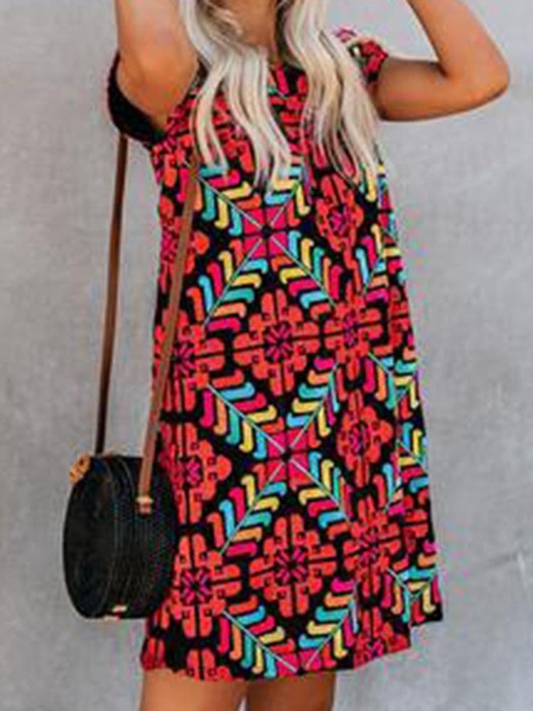 Moda Africana Feminina Vestido Casual Com Bolso Acima Do Joelho E Manga Curta