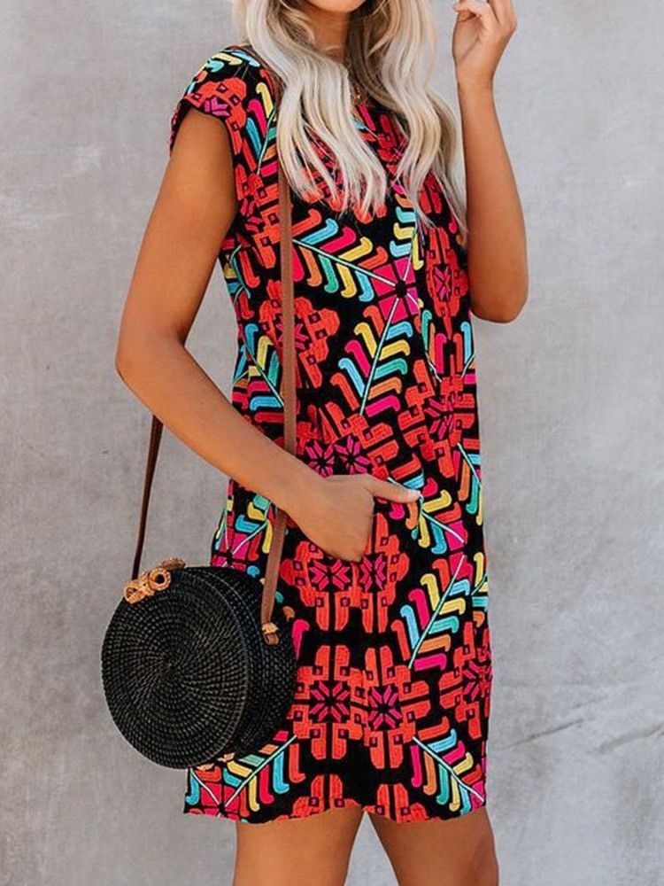 Moda Africana Feminina Vestido Casual Com Bolso Acima Do Joelho E Manga Curta