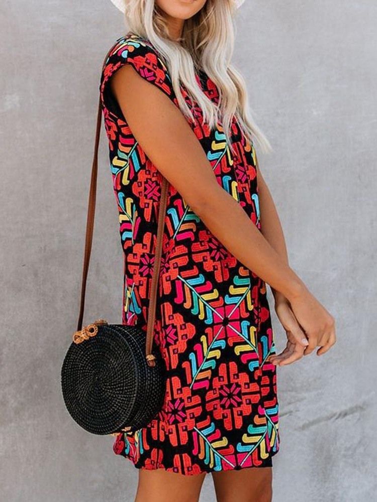 Moda Africana Feminina Vestido Casual Com Bolso Acima Do Joelho E Manga Curta