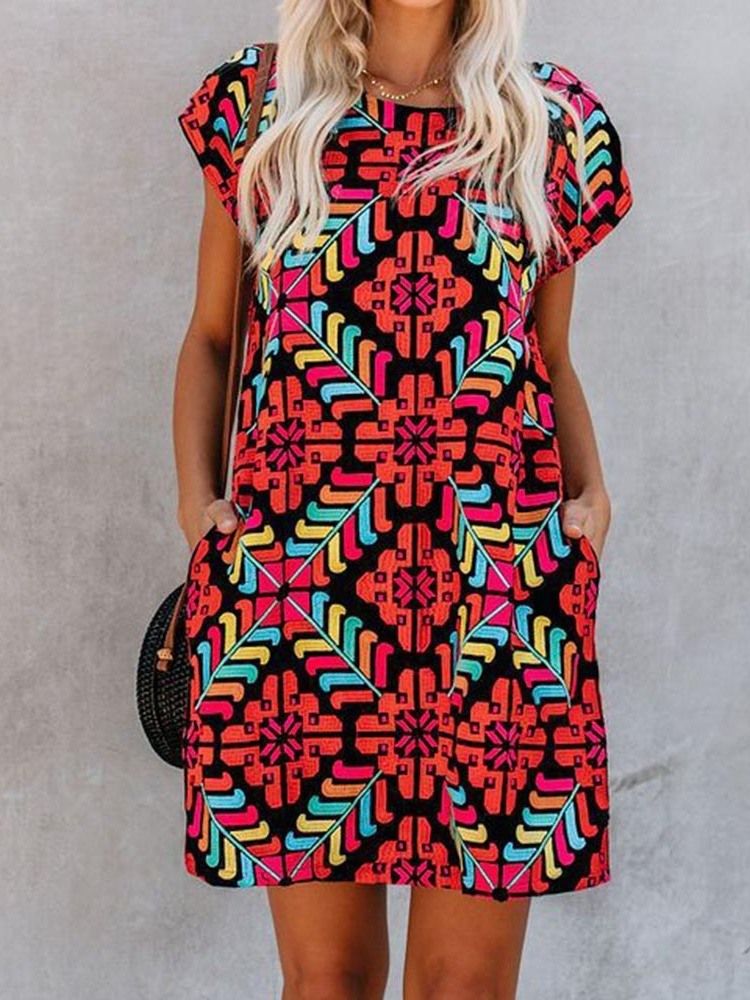 Moda Africana Feminina Vestido Casual Com Bolso Acima Do Joelho E Manga Curta