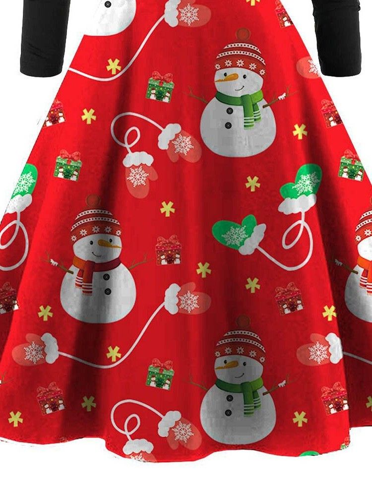 Patchwork Feminino De Natal Na Altura Do Joelho Manga De Nove Pontos Com Alça Espaguete Vestido Normal