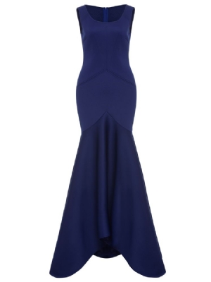 Vestido Eicdress Feminino Vestido Maxi Liso Azul Royal Com Zíper Nas Costas