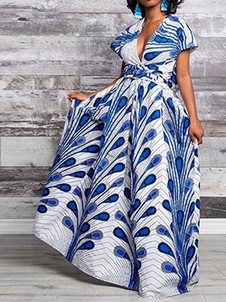 Vestido Feminino Africano Sem Encosto Até O Chão Com Decote Em V Com Decote Em A