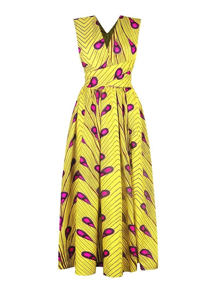 Vestido Feminino Africano Sem Encosto Até O Chão Com Decote Em V Com Decote Em A