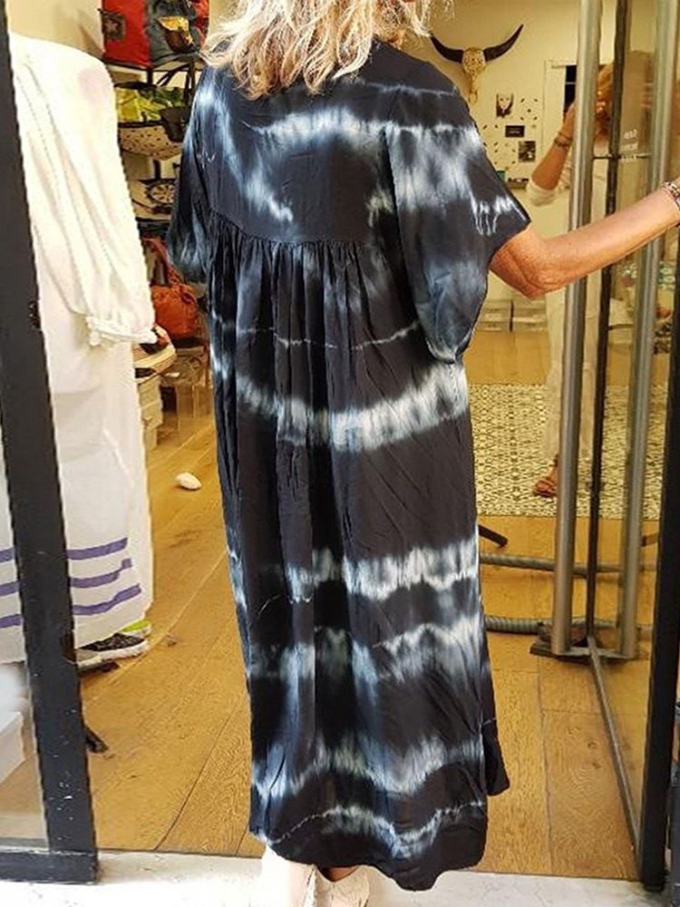 Vestido Feminino Até O Tornozelo Com Decote Em V Tie-dye Com Cintura Alta