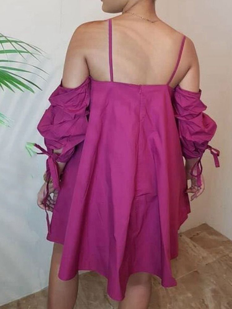 Vestido Feminino Casual Com Ombro Frio Manga Comprida Acima Do Joelho Verão Roxo