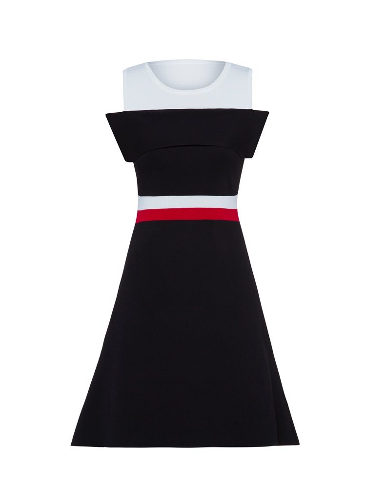 Vestido Feminino Colour Block Cold Shoulder A-line