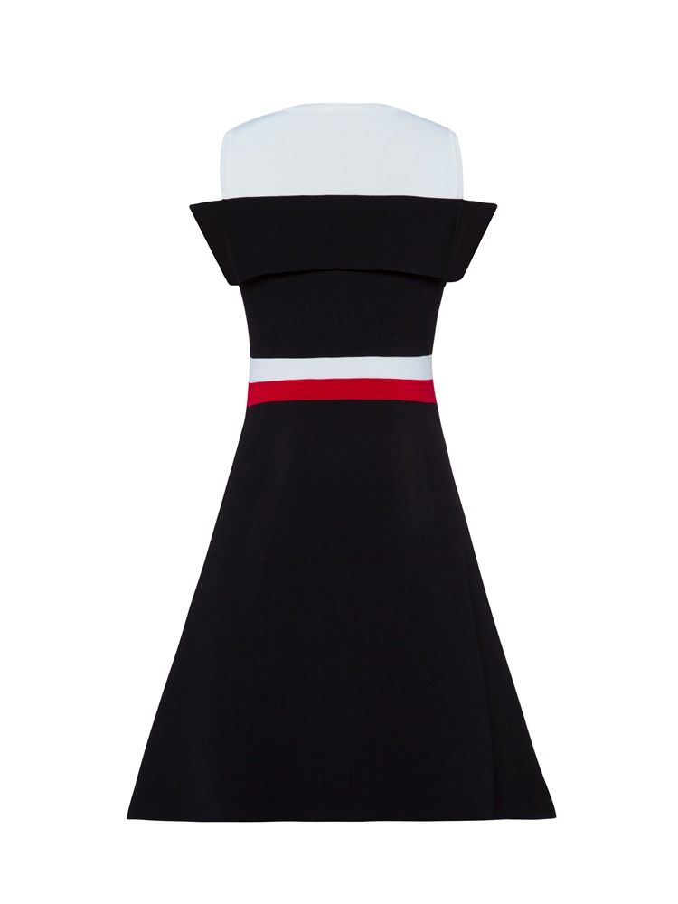 Vestido Feminino Colour Block Cold Shoulder A-line