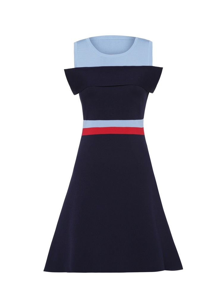 Vestido Feminino Colour Block Cold Shoulder A-line