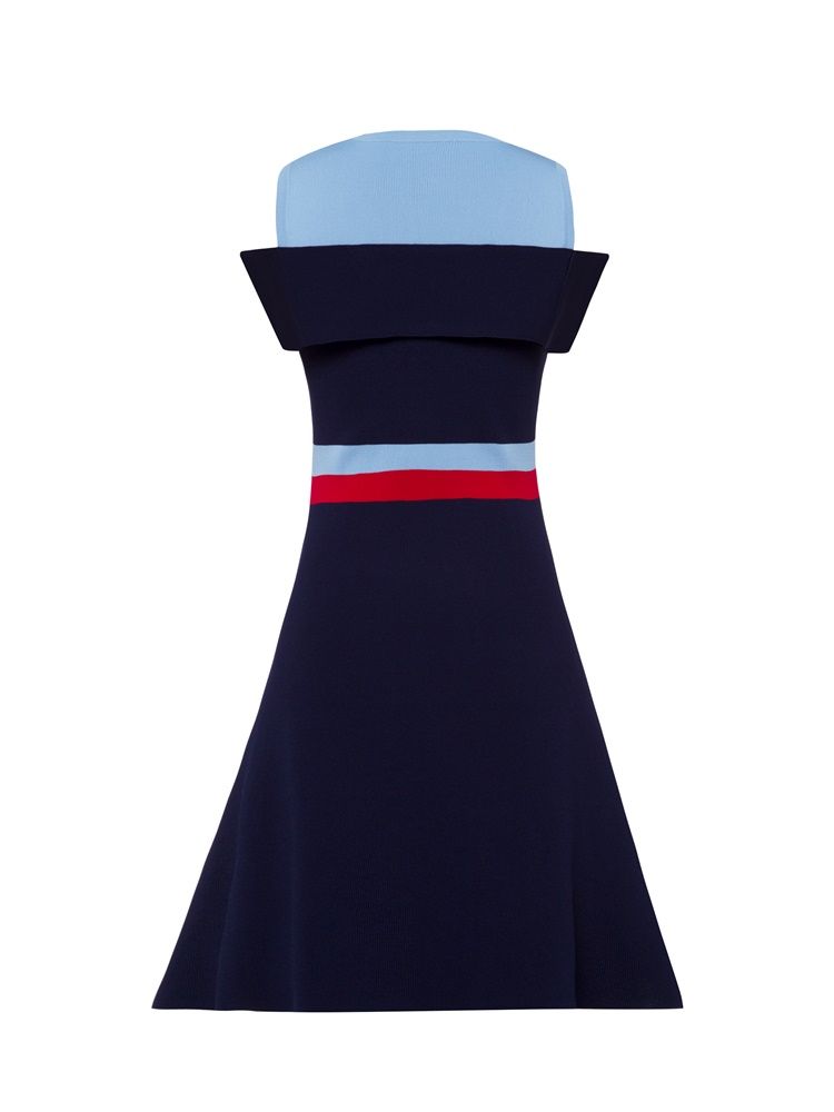 Vestido Feminino Colour Block Cold Shoulder A-line