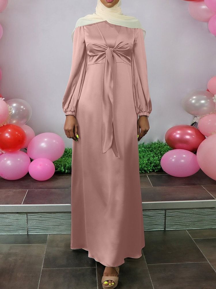 Vestido Feminino Com Cordões Até O Chão E Manga Comprida Linha A Estilo Pulôver