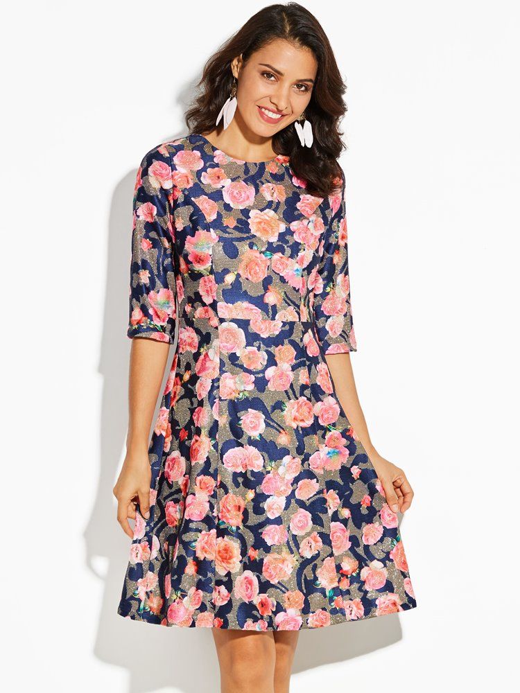 Vestido Feminino Com Estampa Floral Em Estampa Floral Em Estilo A-line