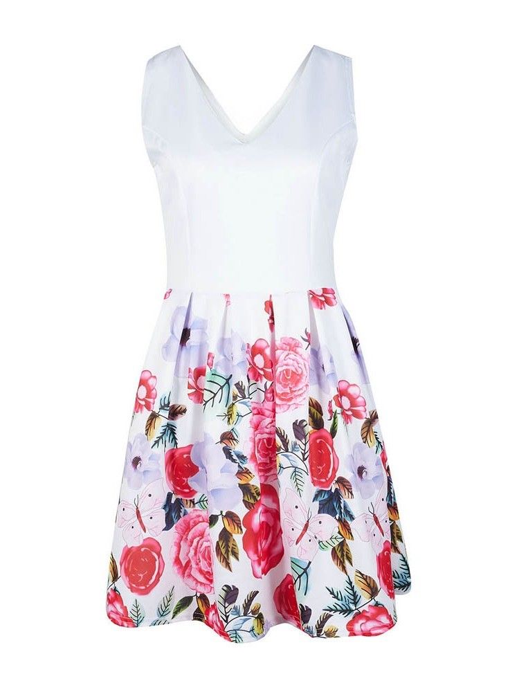 Vestido Feminino Com Estampa Floral Em Linha A Acima Do Joelho Com Decote Em V Único Vestido De Verão