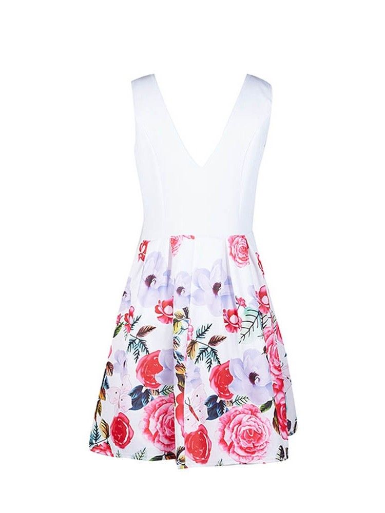 Vestido Feminino Com Estampa Floral Em Linha A Acima Do Joelho Com Decote Em V Único Vestido De Verão