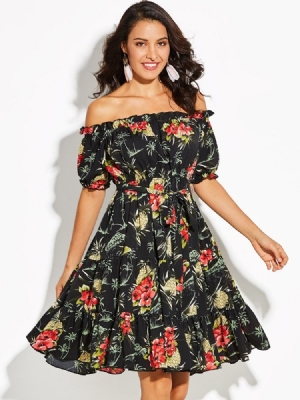 Vestido Feminino Com Estampa Floral Sem Ombro