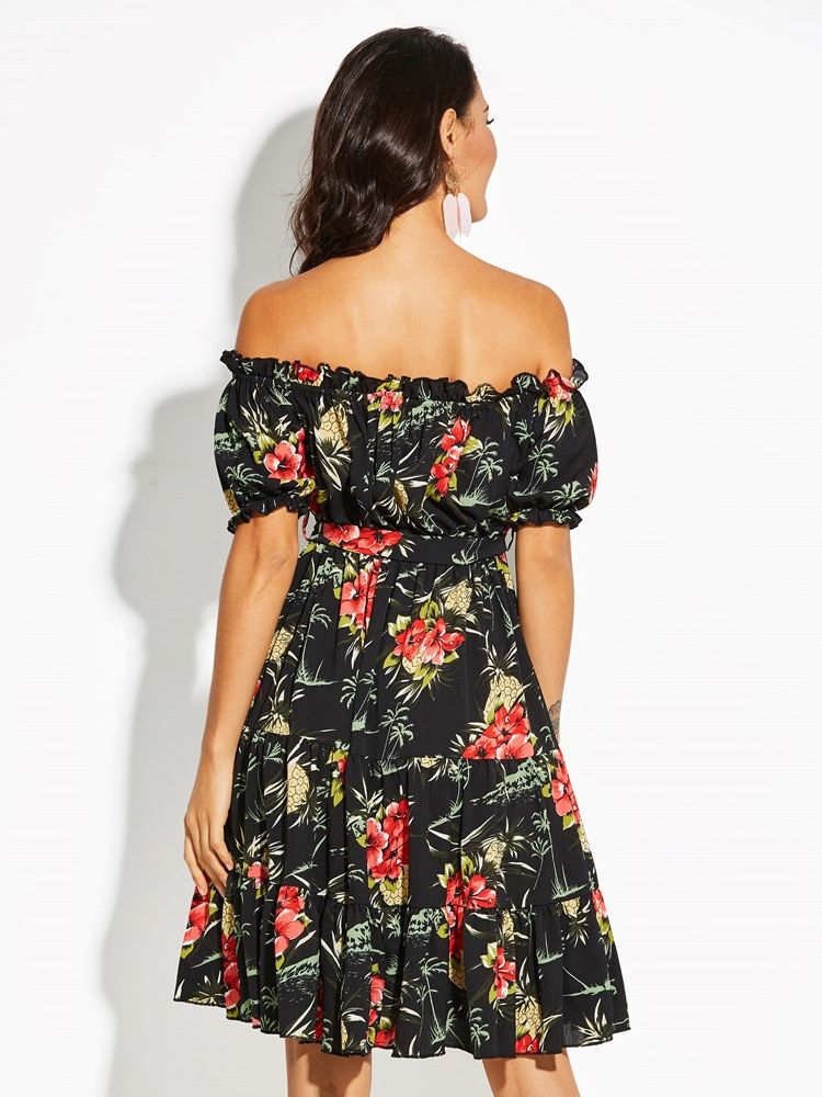 Vestido Feminino Com Estampa Floral Sem Ombro