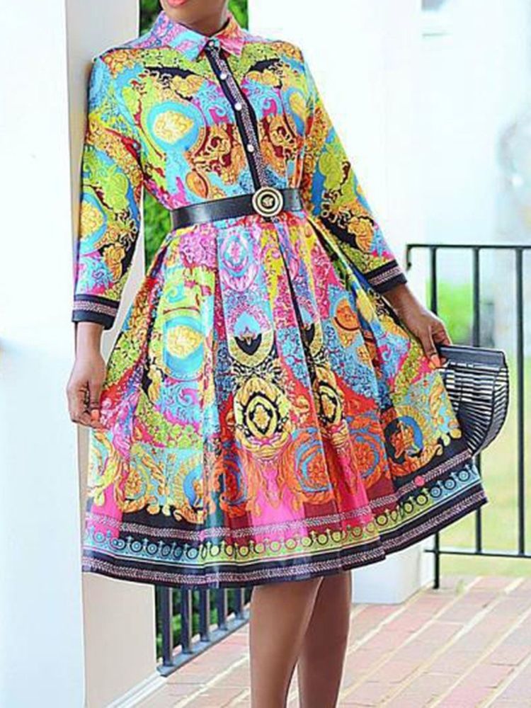 Vestido Feminino Com Mangas De Nove Pontos Em Patchwork Na Altura Do Joelho Pulôver Ocidental