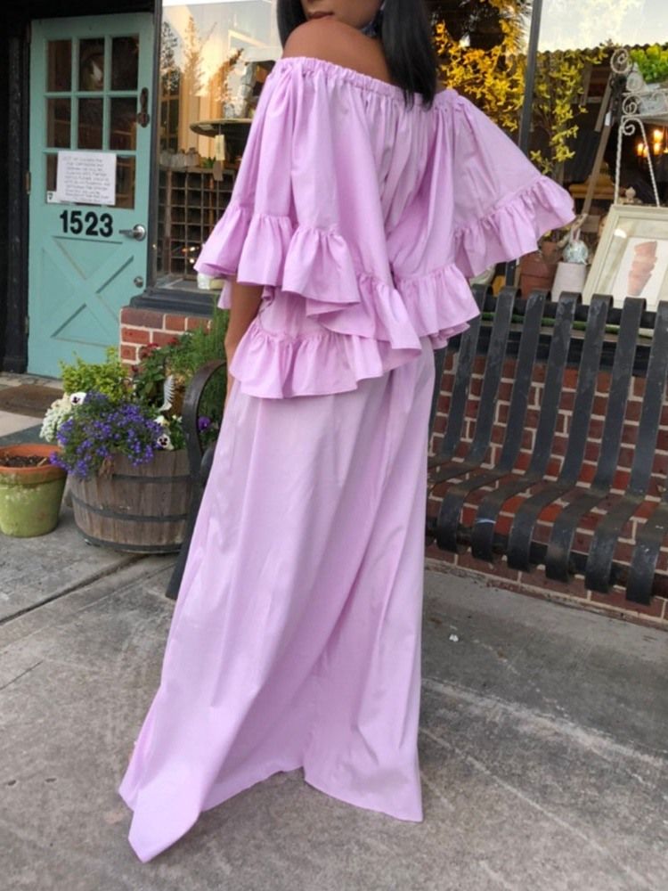 Vestido Feminino Curto Até O Chão Manga Três Quartos Linha A