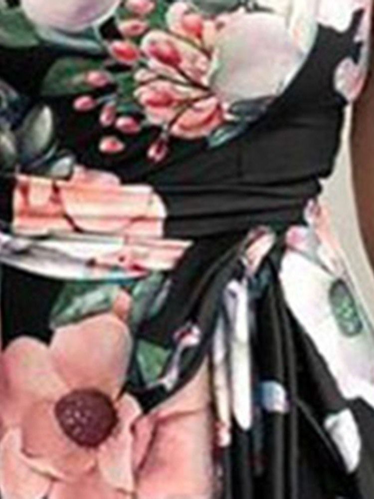 Vestido Feminino Estampado Até O Chão Manga Curta Pulôver De Cintura Média