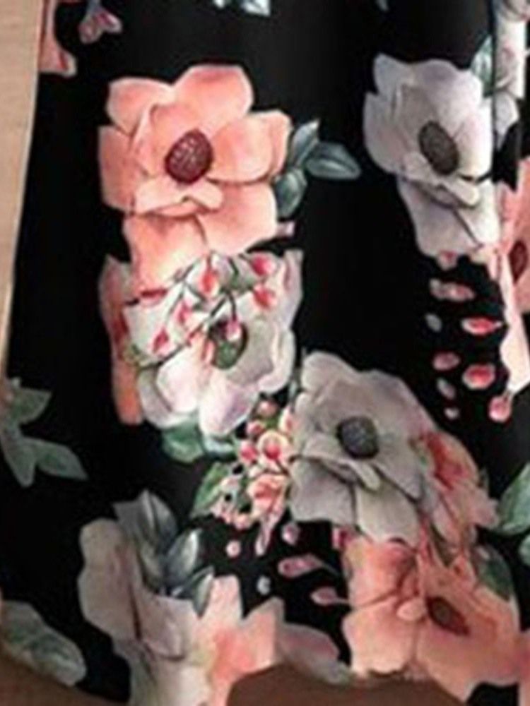 Vestido Feminino Estampado Até O Chão Manga Curta Pulôver De Cintura Média