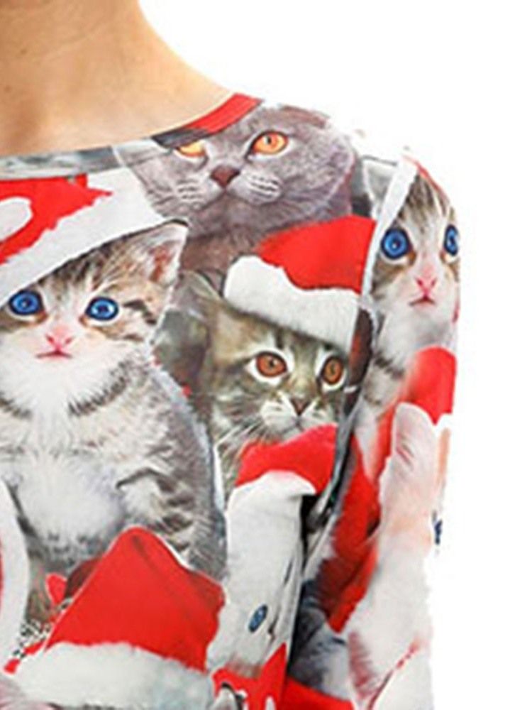 Vestido Feminino Estampado De Natal Acima Do Joelho Meia Manga Meia Cintura