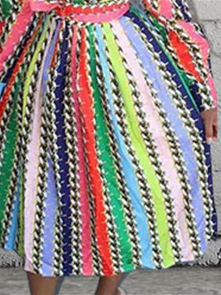 Vestido Feminino De Gola Alta De Manga Comprida De Manga Longa Colorida