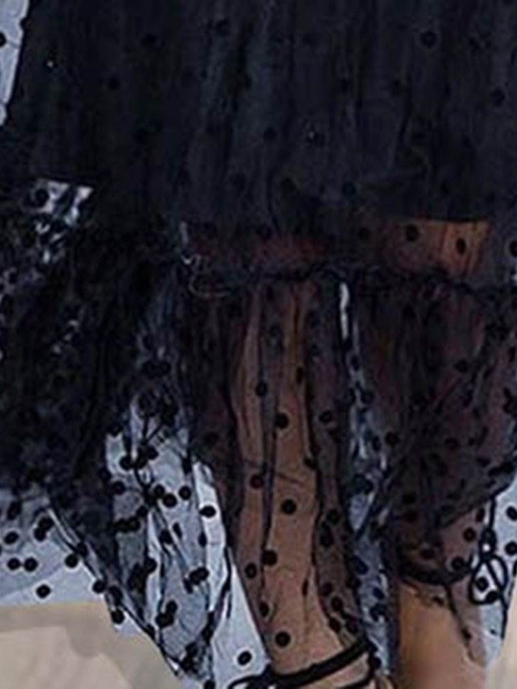 Vestido Feminino De Lapela Manga Comprida Com Bolinhas Transparentes Date Night