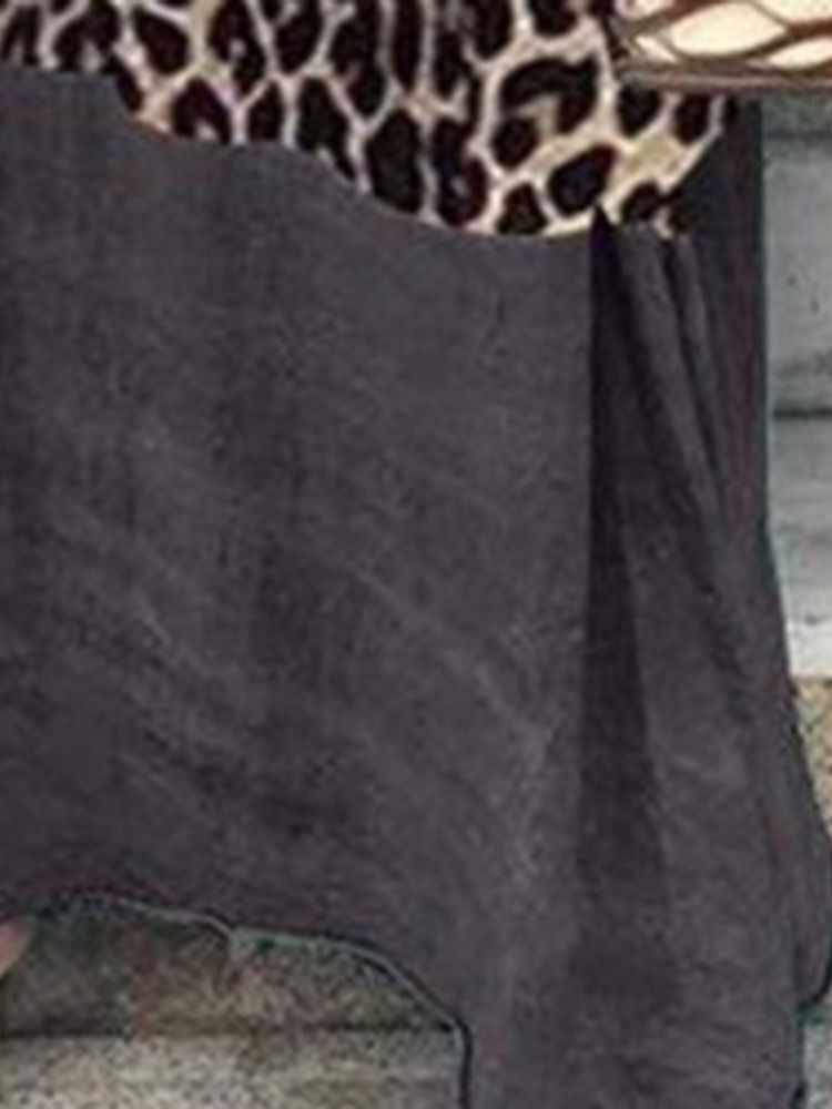 Vestido Feminino Leopardo De Manga Comprida Com Decote Em V Na Altura Do Tornozelo