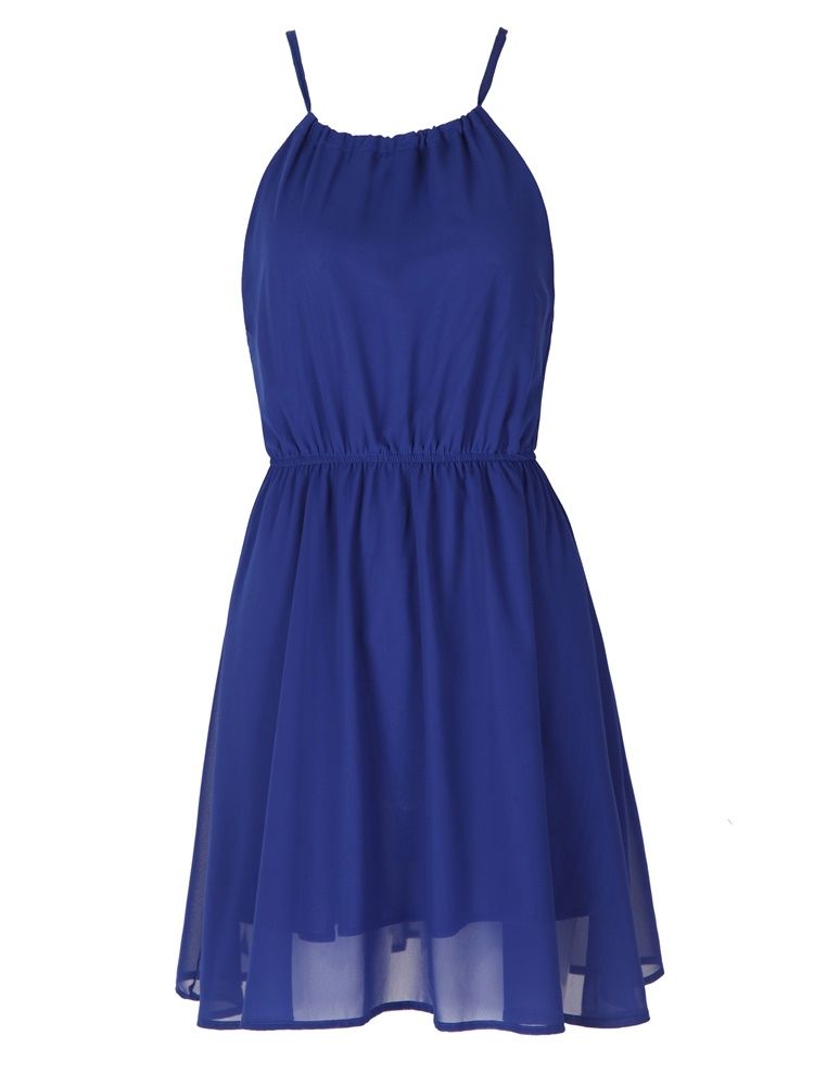 Vestido Feminino Liso Com Halter Sem Mangas Em Linha A