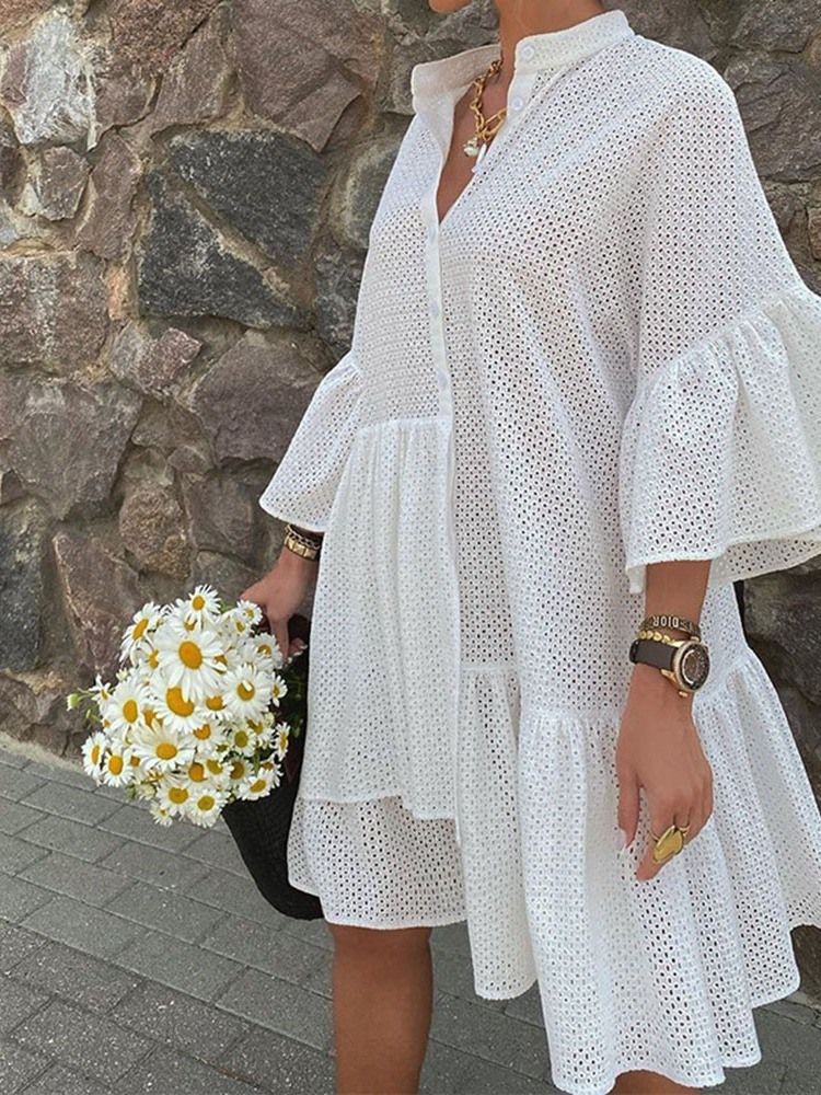 Vestido Feminino Feminino Na Altura Do Joelho Com Manga Três Quartos Em Linha A Para Verão