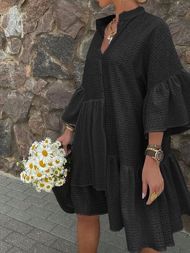 Vestido Feminino Feminino Na Altura Do Joelho Com Manga Três Quartos Em Linha A Para Verão