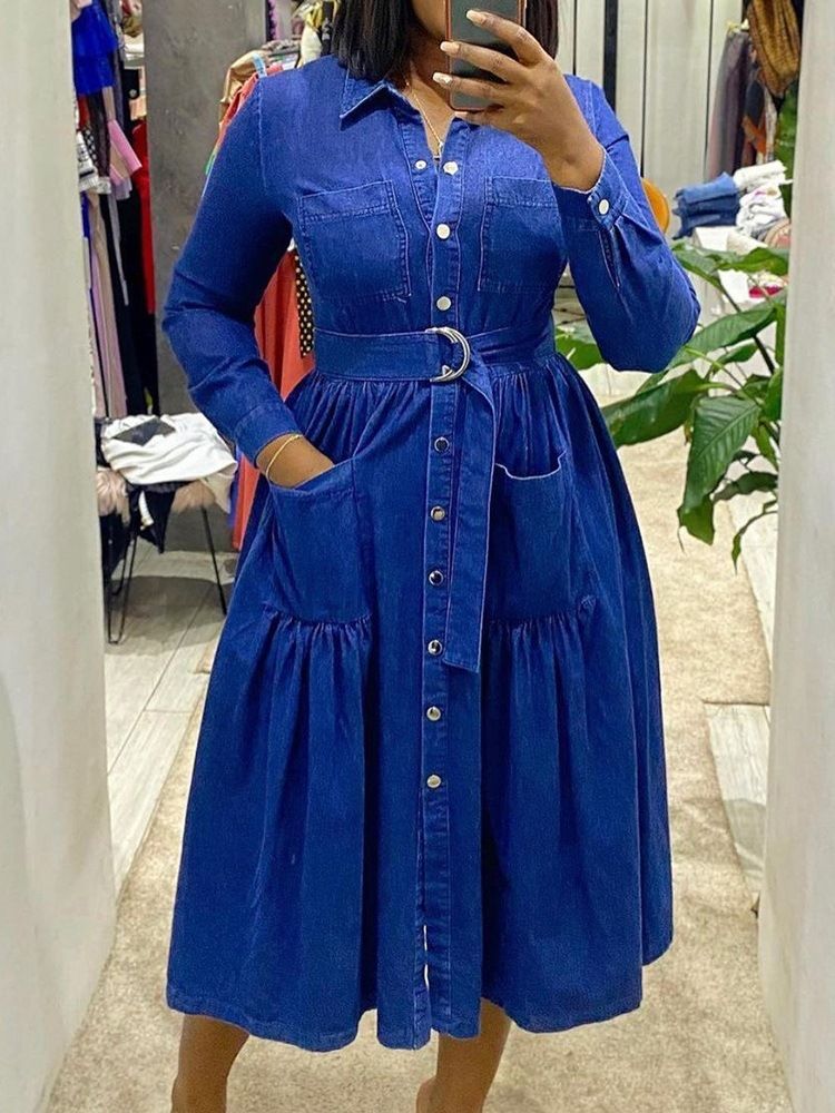 Vestido Feminino Normal Com Cordões Na Panturrilha Média Com Nove Pontos